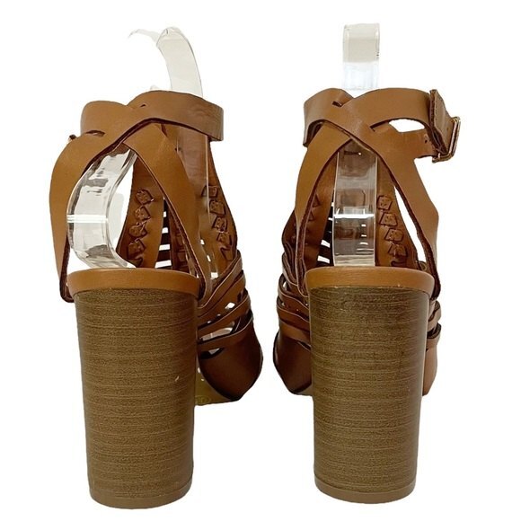 Big Buddha Strappy Block Heel Gladiator Sandal Camel Tan Faux Leather Size 8.5 - Picture 6 of 12